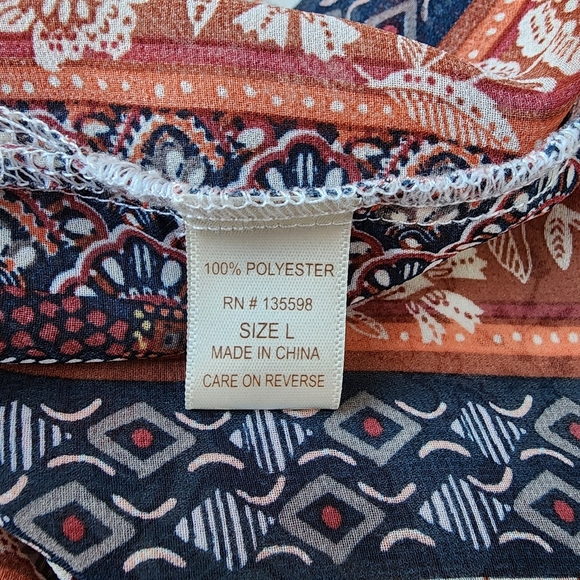 Liberty Love Women’s Sheer Cardigan / Kimono Red Blue Floral Open Front Sz L - Picture 12 of 12